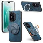 For Honor 300 Pro Retro Leather Rotation Round Holder Phone Case(Blue)