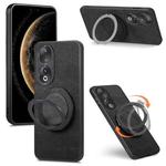 For Honor 90 Retro Leather Rotation Round Holder Phone Case(Black)