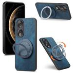 For Honor 90 Retro Leather Rotation Round Holder Phone Case(Blue)