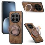 For Honor Magic7 Pro Retro Leather Rotation Round Holder Phone Case(Brown)