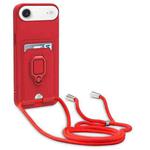 For iPhone Air Sliding Camshield Magnetic Card Holder Silicone Phone Case with Lanyard(Red)