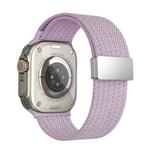 For Apple Watch 46mm / 49mm / 45mm / 44mm Single Color Magnetic Snap Four Strand Elastic Nylon Watch Band(Light Purple)