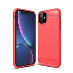 For iPhone 11 Brushed Texture Carbon Fiber TPU Case (Red)