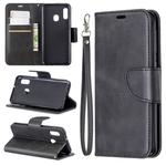 Retro Lambskin Texture Pure Color Horizontal Flip PU Leather Case for Galaxy A20E, with Holder & Card Slots & Wallet & Lanyard(Black)