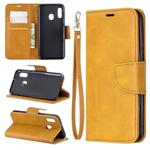 Retro Lambskin Texture Pure Color Horizontal Flip PU Leather Case for Galaxy A20E, with Holder & Card Slots & Wallet & Lanyard(Yellow)