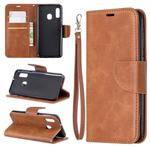 Retro Lambskin Texture Pure Color Horizontal Flip PU Leather Case for Galaxy A20E, with Holder & Card Slots & Wallet & Lanyard(Brown)