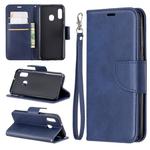 Retro Lambskin Texture Pure Color Horizontal Flip PU Leather Case for Galaxy A20E, with Holder & Card Slots & Wallet & Lanyard(Blue)