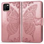 For iPhone 11 Butterfly Love Flowers Embossing Horizontal Flip Leather Case , with Holder & Card Slots & Wallet & Lanyard(Rose gold)