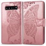 Butterfly Love Flowers Embossing Horizontal Flip Leather Case For Galaxy S10 5G with Holder & Card Slots & Wallet & Lanyard(Rose gold)