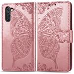 Butterfly Love Flowers Embossing Horizontal Flip Leather Case For Galaxy Note 10 with Holder & Card Slots & Wallet & Lanyard(Rose gold)