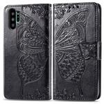 Butterfly Love Flowers Embossing Horizontal Flip Leather Case For Galaxy Note10+ with Holder & Card Slots & Wallet & Lanyard(Black)