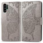 Butterfly Love Flowers Embossing Horizontal Flip Leather Case For Galaxy Note10+ with Holder & Card Slots & Wallet & Lanyard(Gray)