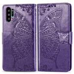 Butterfly Love Flowers Embossing Horizontal Flip Leather Case For Galaxy Note10+ with Holder & Card Slots & Wallet & Lanyard(Dark purple)