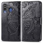 Butterfly Love Flowers Embossing Horizontal Flip Leather Case For Galaxy M30 with Holder & Card Slots & Wallet & Lanyard(Black)