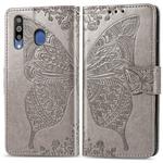Butterfly Love Flowers Embossing Horizontal Flip Leather Case For Galaxy M30 with Holder & Card Slots & Wallet & Lanyard(Gray)