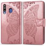 Butterfly Love Flowers Embossing Horizontal Flip Leather Case For Galaxy M30 with Holder & Card Slots & Wallet & Lanyard(Rose gold)