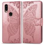 Butterfly Love Flowers Embossing Horizontal Flip Leather Case For Motorola P40 with Holder & Card Slots & Wallet & Lanyard(Rose gold)