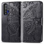 Butterfly Love Flowers Embossing Horizontal Flip Leather Case For Huawei Honor 20 with Holder & Card Slots & Wallet & Lanyard(Black)
