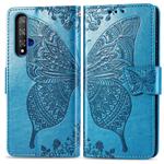 Butterfly Love Flowers Embossing Horizontal Flip Leather Case For Huawei Honor 20 with Holder & Card Slots & Wallet & Lanyard(Blue)