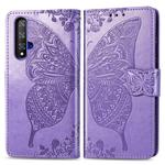 Butterfly Love Flowers Embossing Horizontal Flip Leather Case For Huawei Honor 20 with Holder & Card Slots & Wallet & Lanyard(Light purple)