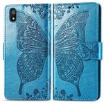 Butterfly Love Flowers Embossing Horizontal Flip Leather Case For Xiaomi Redmi 7A with Holder & Card Slots & Wallet & Lanyard(Blue)