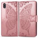 Butterfly Love Flowers Embossing Horizontal Flip Leather Case For Xiaomi Redmi 7A with Holder & Card Slots & Wallet & Lanyard(Rose gold)