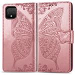 Butterfly Love Flowers Embossing Horizontal Flip Leather Case For Google Pixel 4 XL with Holder & Card Slots & Wallet & Lanyard(Rose gold)