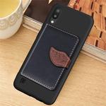Leaf Buckle Litchi Texture Card Holder PU + TPU Case for Galaxy M10, with Card Slot & Wallet & Holder & Photo Frame(Black)