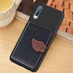 Litchi Pattern Card Bag Wallet Bracket + TPU Phone Case with Card Slot Wallet Bracket Function For Samsung A70(Black)