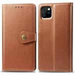 For iPhone 11 Retro Solid Color Leather Buckle Mobile Phone Protection Leather Case with Photo Frame & Card Slot & Wallet & Bracket Function (Brown)