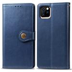 For iPhone 11 Pro Retro Solid Color Leather Buckle Mobile Phone Protection Leather Casewith Photo Frame & Card Slot & Wallet & Bracket Function (Blue)