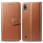 Retro Solid Color Leather Buckle Mobile Phone Protection Leather Case with Photo Frame & Card Slot & Wallet & Bracket Function for Galaxy A10(Brown)