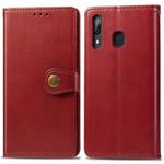 Retro Solid Color Leather Buckle Mobile Phone Protection Leather Case with Photo Frame & Card Slot & Wallet & Bracket Function for Galaxy A20 / A30(Red)