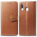 Retro Solid Color Leather Buckle Mobile Phone Protection Leather Case with Photo Frame & Card Slot & Wallet & Bracket Function for Galaxy A40(Brown)