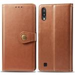 Retro Solid Color Leather Buckle Mobile Phone Protection Leather Case with Photo Frame & Card Slot & Wallet & Bracket Function for Galaxy M10(Brown)