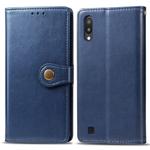 Retro Solid Color Leather Buckle Mobile Phone Protection Leather Case with Photo Frame & Card Slot & Wallet & Bracket Function for Galaxy M10(Blue)