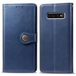 Retro Solid Color Leather Buckle Mobile Phone Protection Leather Case with Photo Frame & Card Slot & Wallet & Bracket Function for Galaxy S10 Plus(Blue)