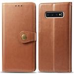 Retro Solid Color Leather Buckle Mobile Phone Protection Leather Case with Photo Frame & Card Slot & Wallet & Bracket Function for Galaxy S10(Brown)