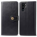 Retro Solid Color Leather Buckle Mobile Phone Protection Leather Case with Photo Frame & Card Slot & Wallet & Bracket Function for Huawei P30 Pro(Black)