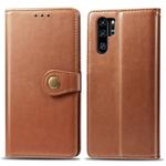 Retro Solid Color Leather Buckle Mobile Phone Protection Leather Case with Photo Frame & Card Slot & Wallet & Bracket Function for Huawei P30 Pro(Brown)