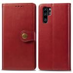 Retro Solid Color Leather Buckle Mobile Phone Protection Leather Case with Photo Frame & Card Slot & Wallet & Bracket Function for Huawei P30 Pro(Red)