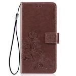 For iPhone 11 Pro Max Four-leaf Clasp Embossed Buckle Mobile Phone Protection Leather Case with Lanyard & Card Slot & Wallet & Bracket Function (Brown)