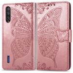 Butterfly Love Flowers Embossing Horizontal Flip Leather Case For Xiaomi CC9 with Holder & Card Slots & Wallet & Lanyard(Rose gold)