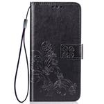 Four-leaf Clasp Embossed Buckle Mobile Phone Protection Leather Case with Lanyard & Card Slot & Wallet & Bracket Function for Nokia 2.2(Black)