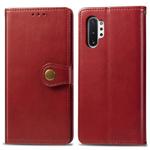 Retro Solid Color Leather Buckle Mobile Phone Protection Leather Case with Photo Frame & Card Slot & Wallet & Bracket Function for Galaxy Note10+(Red)