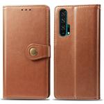 Retro Solid Color Leather Buckle Mobile Phone Protection Leather Case with Lanyard & Photo Frame & Card Slot & Wallet & Bracket Function for Huawei Honor 20 Pro(Brown)