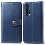 Retro Solid Color Leather Buckle Mobile Phone Protection Leather Case with Lanyard & Photo Frame & Card Slot & Wallet & Bracket Function for Huawei Honor 20 Pro(Blue)