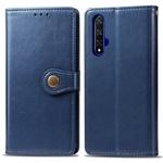 Retro Solid Color Leather Buckle Mobile Phone Protection Leather Case with Lanyard & Photo Frame & Card Slot & Wallet & Bracket Function for Huawei Honor 20(Blue)