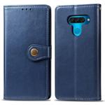 Retro Solid Color Leather Buckle Mobile Phone Protection Leather Case with Lanyard & Photo Frame & Card Slot & Wallet & Bracket Function for LG Q60(Blue)