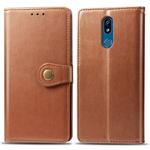 Retro Solid Color Leather Buckle Mobile Phone Protection Leather Case with Lanyard & Photo Frame & Card Slot & Wallet & Bracket Function for LG K40(Brown)